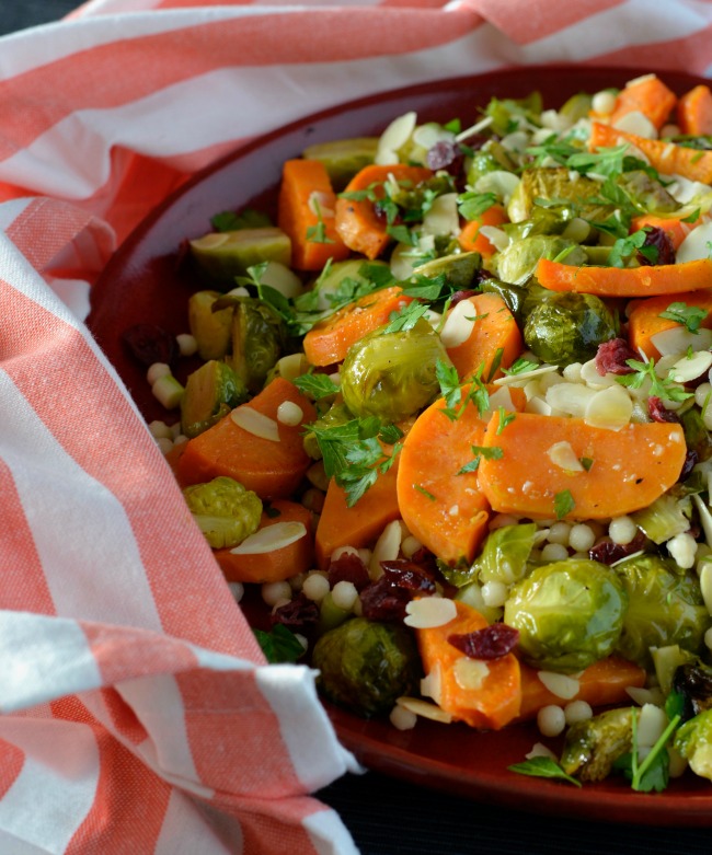 Brussels Sprout and Sweet Potato Israeli Couscous Salad | I Spy Plum Pie