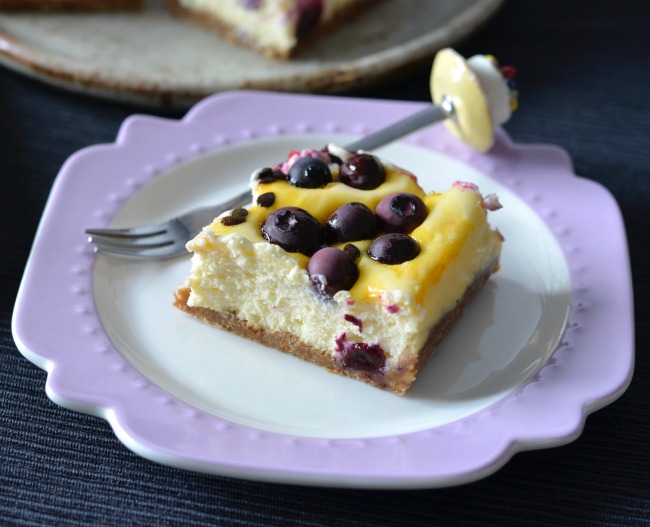 Blueberry Passionfruit Cheesecake Slice | I Spy Plum Pie