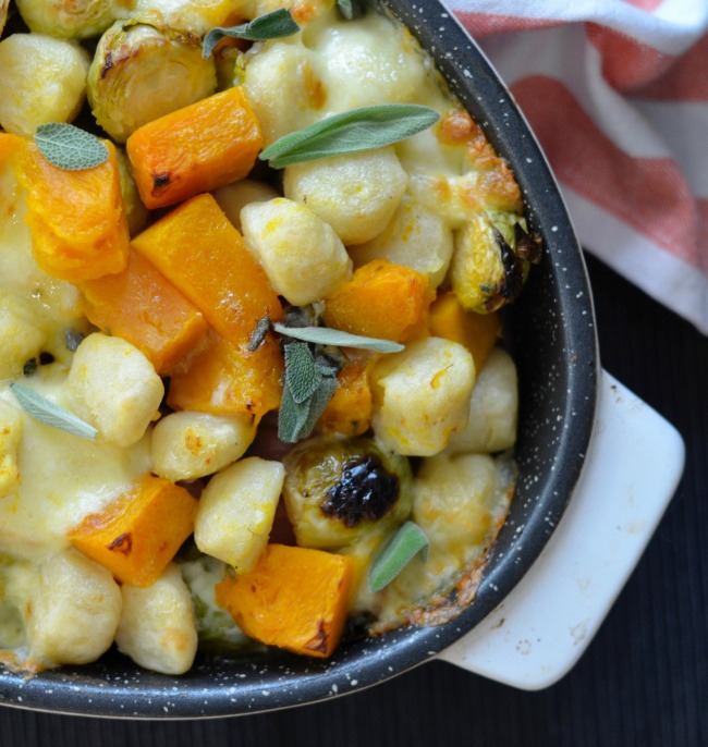 Roast Pumpkin and Brussel Sprouts Baked Gnocchi | I Spy Plum Pie