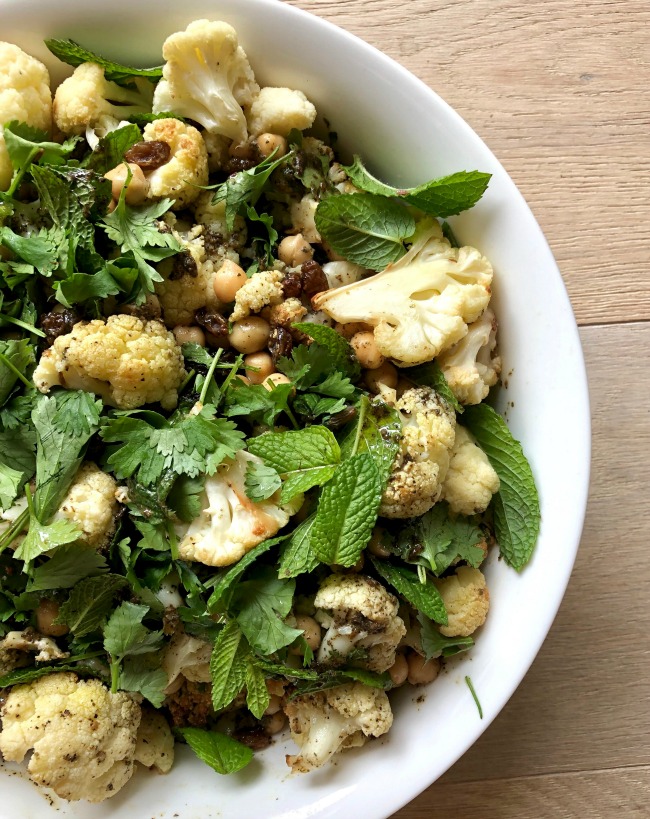 Cauliflower Chickpea and Mint Harissa Salad | I Spy Plum Pie