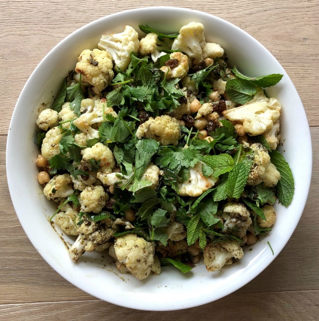 Cauliflower Chickpea and Mint Harissa Salad | I Spy Plum Pie