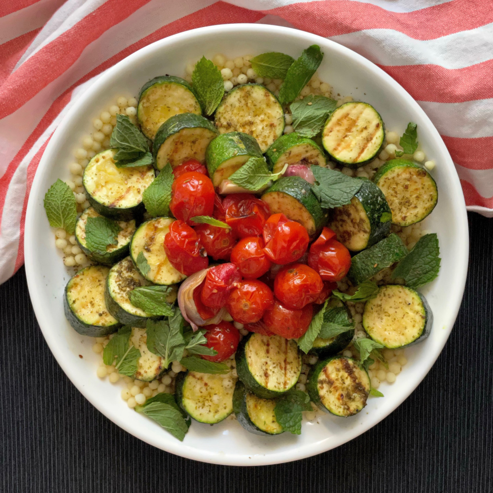 Grilled Zucchini Couscous and Tomato Salad