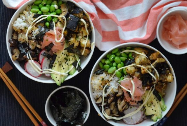Miso Eggplant Sushi Bowl | I Spy Plum Pie